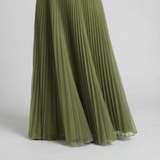 Pleated Fit and Flare Midi Dress Round Neck, Defined Waist, Elegant Womens