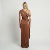 Satin One-Shoulder Maxi Dress Bodycon Fit, Draped Detail, Evening Formal Party