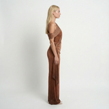 Satin One-Shoulder Maxi Dress Bodycon Fit, Draped Detail, Evening Formal Party