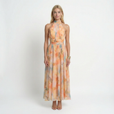 Watercolour Halter Maxi Dress Relaxed Fit, Open Back, Summer Holiday