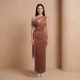 Bronze Shimmer One-Shoulder Corset Maxi Dress - Jack & Ivy