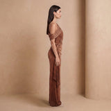 Bronze Shimmer One-Shoulder Corset Maxi Dress - Jack & Ivy