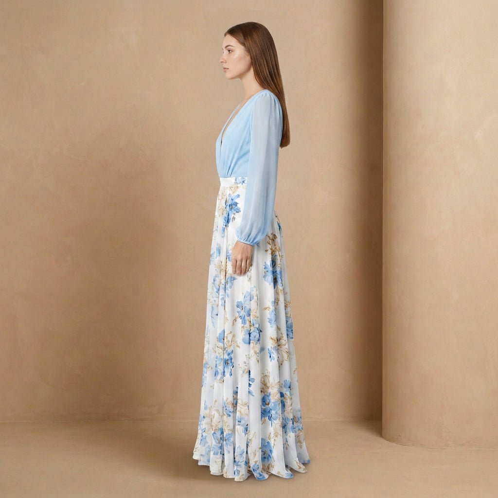 Powder Blue Long-Sleeve Floral Maxi Dress - Jack & Ivy