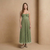 Sage Green Pleated Bustier Midi Dress - Jack & Ivy