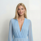 Blue White Gold Floral Maxi Dress Relaxed Fit, Round Neck, Summer Casual