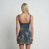 Starry Bodycon Mini Dress Sleeveless, Side Slit, Evening Party