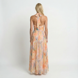 Watercolour Halter Maxi Dress Relaxed Fit, Open Back, Summer Holiday