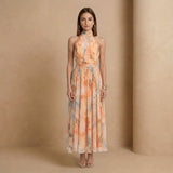 Apricot Watercolour Halter Neck Maxi Dress - Jack & Ivy