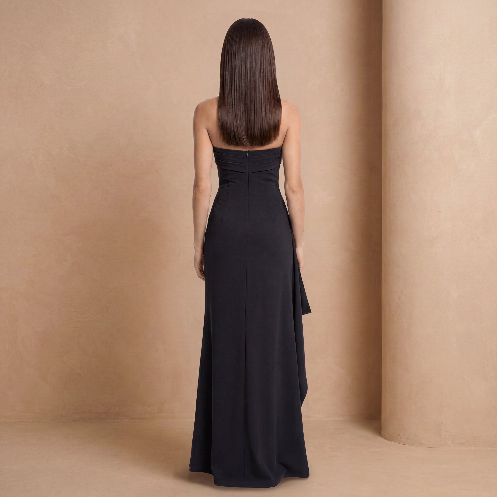 Navy Strapless Ruched Maxi Dress with Side Slit - Jack & Ivy
