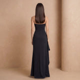 Navy Strapless Ruched Maxi Dress with Side Slit - Jack & Ivy