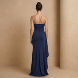 Navy Strapless Ruched Maxi Dress with Side Slit - Jack & Ivy