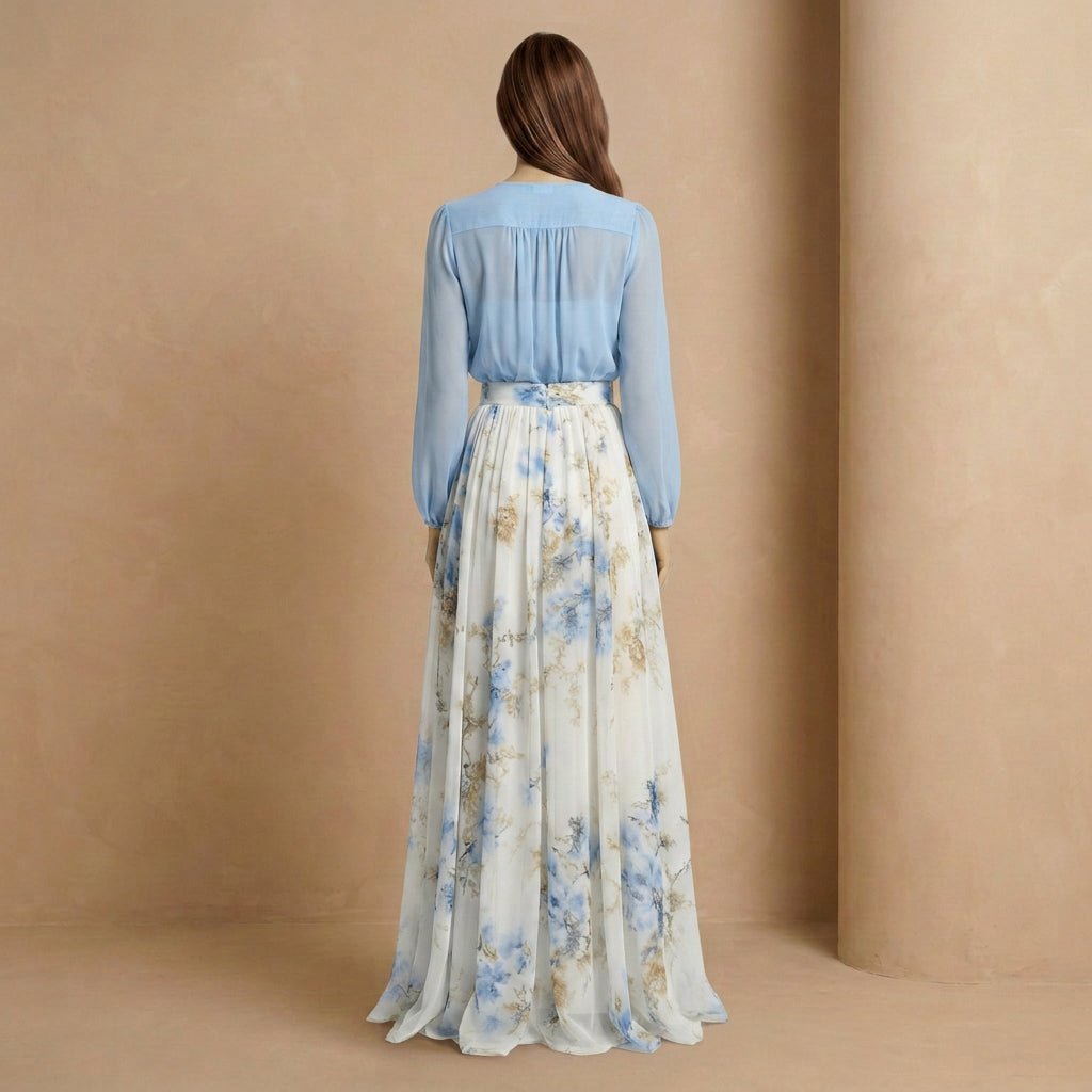Powder Blue Long-Sleeve Floral Maxi Dress - Jack & Ivy