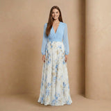 Powder Blue Long-Sleeve Floral Maxi Dress - Jack & Ivy