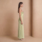 Sage Green Floral Appliqué Satin Slip Maxi Dress - Jack & Ivy