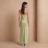Sage Green Floral Appliqué Satin Slip Maxi Dress - Jack & Ivy
