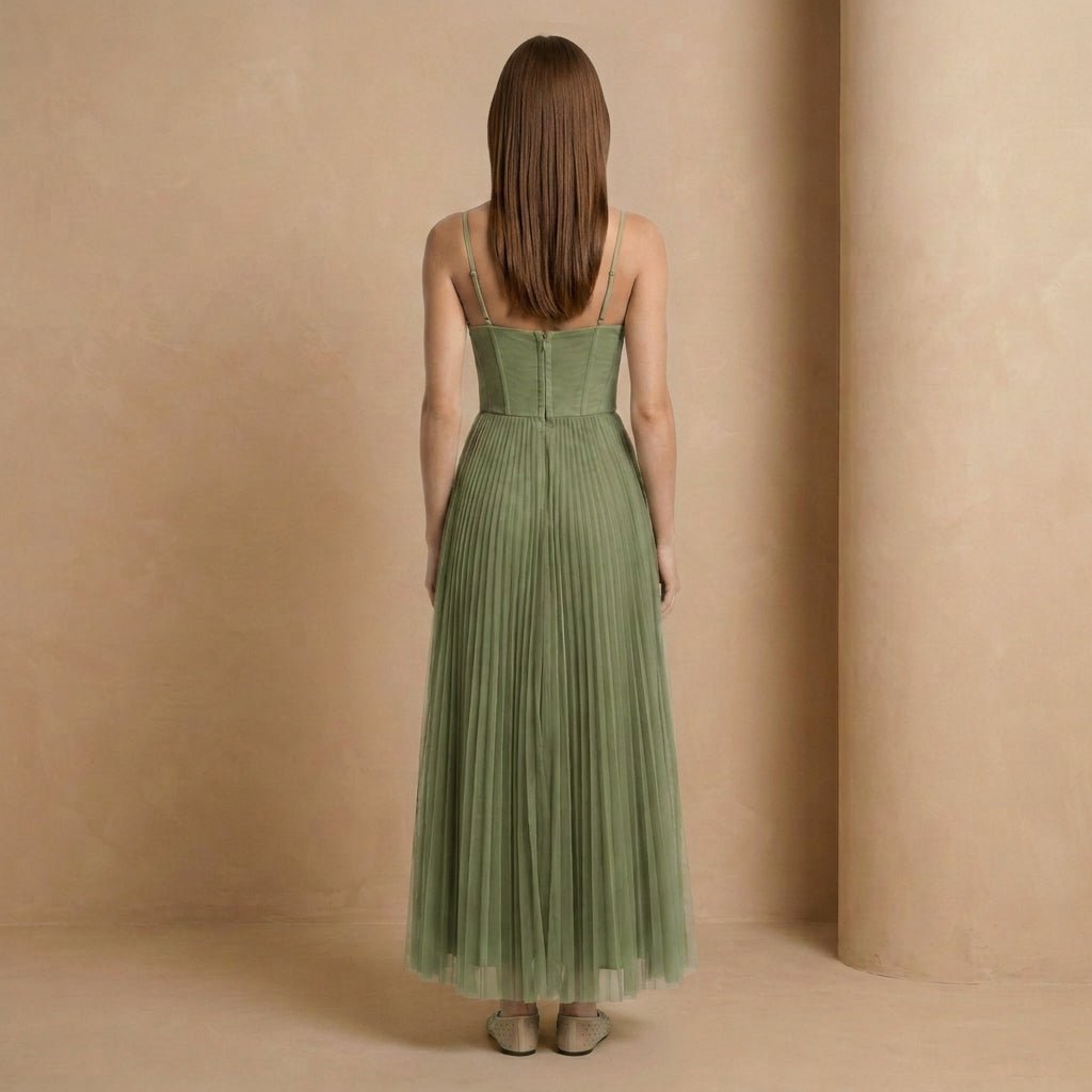 Sage Green Pleated Bustier Midi Dress - Jack & Ivy