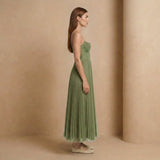 Sage Green Pleated Bustier Midi Dress - Jack & Ivy