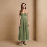 Sage Green Pleated Bustier Midi Dress - Jack & Ivy